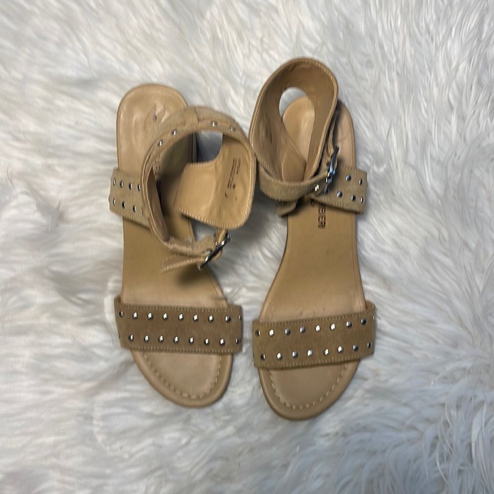 Tan suede studded sandals